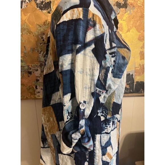 Dorman Art to Wear Womens XL Blue Tone Geometric Pattern Button Front Shirt - Picture 4 of 7